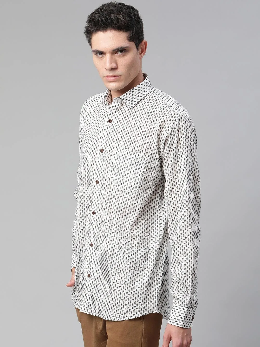 Millennial Men White  & Black Cotton  Full Sleeve  Shirt For Men-Mmf0288