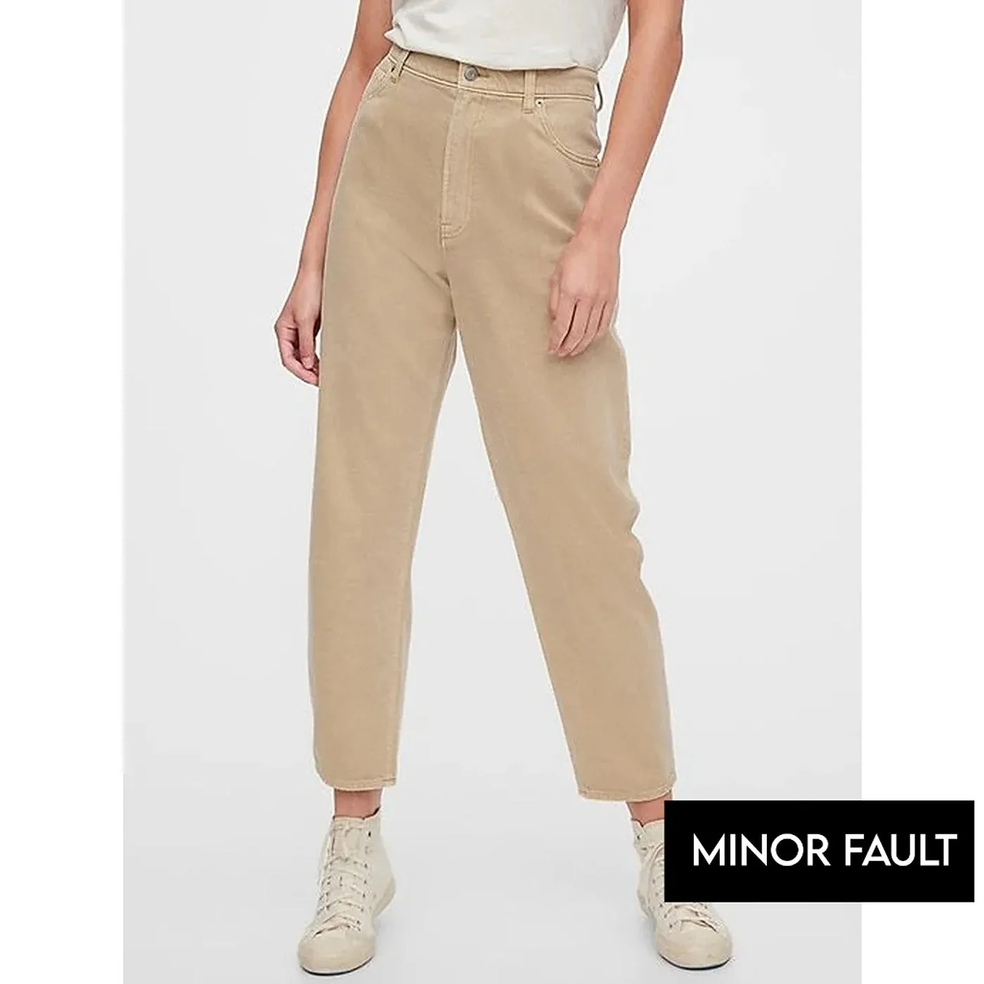 (Minor Fault) Beige Barrel Fit High Waist Jeans