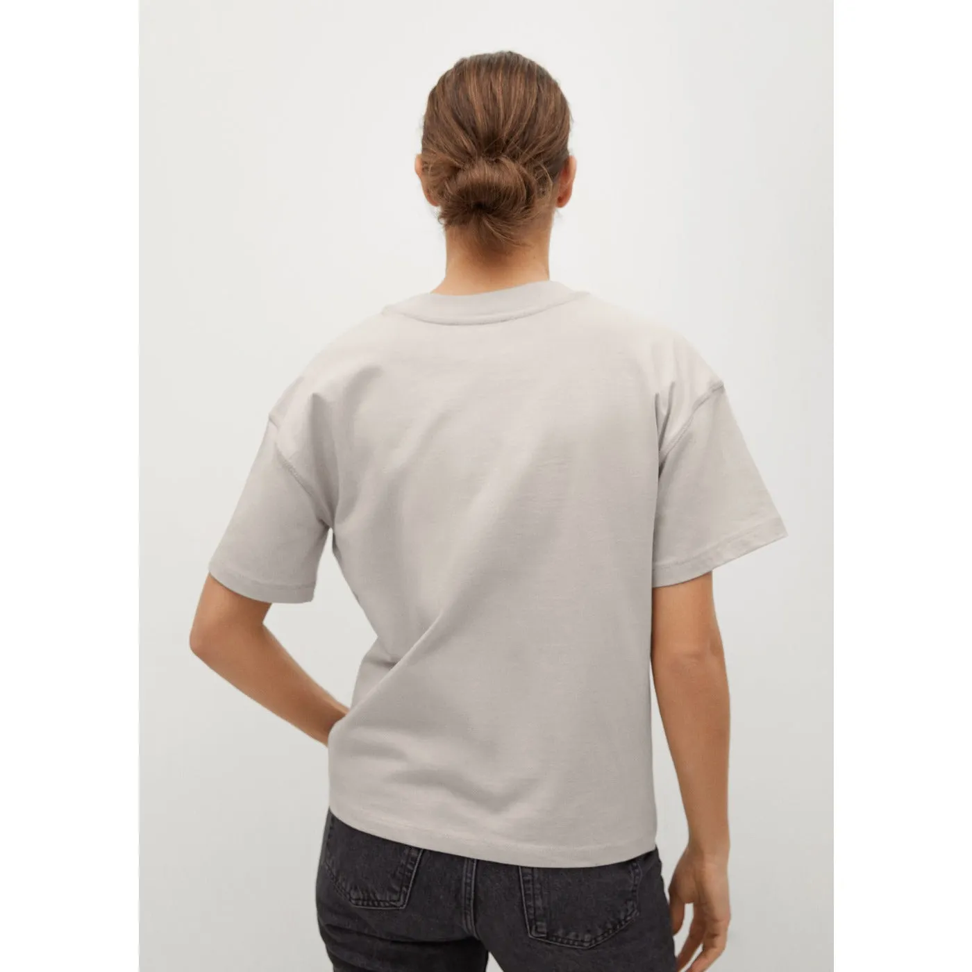 MNG Grey Printed Cotton T-shirt