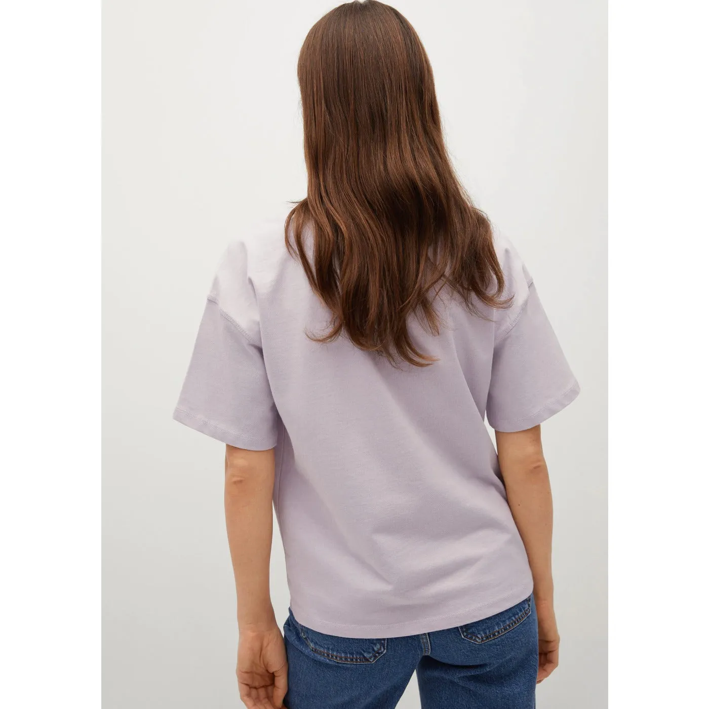 MNG Lilac Printed Cotton T-shirt