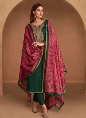 Mumtaz Arts Green Unstitched Pure Cotton Satin Suit Dress Material