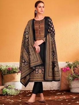 Mumtaz Arts Pure Cotton Satin Unstitched Salwar Suit Black