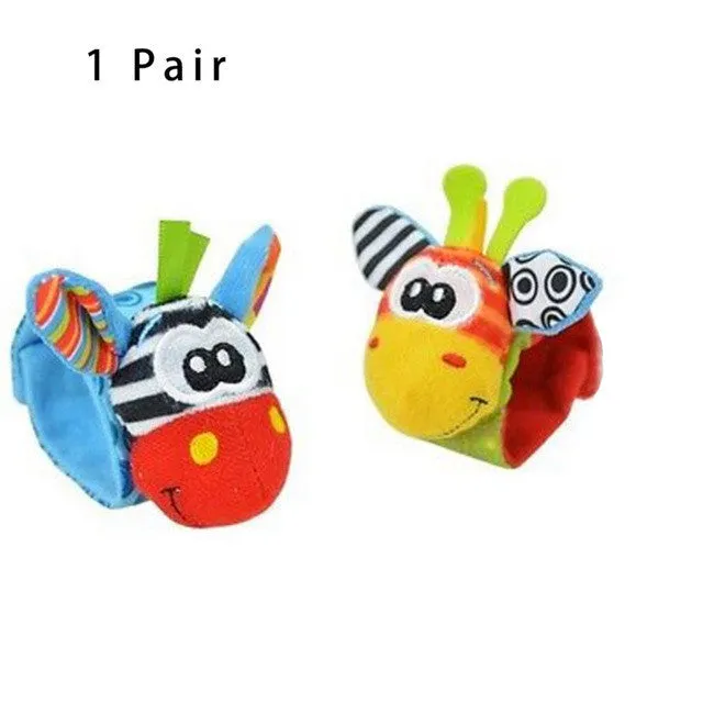 New A Pair Baby Infant Toy Soft Handbells Hand Wrist Strap Rattles/Animal Socks Foot Finders Stuffed Toys Christmas Gift