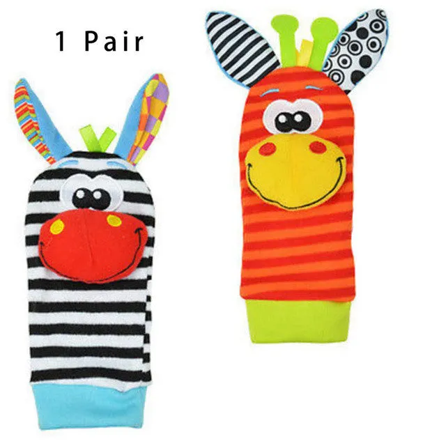 New A Pair Baby Infant Toy Soft Handbells Hand Wrist Strap Rattles/Animal Socks Foot Finders Stuffed Toys Christmas Gift