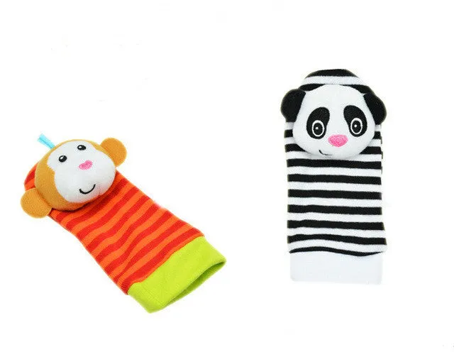 New A Pair Baby Infant Toy Soft Handbells Hand Wrist Strap Rattles/Animal Socks Foot Finders Stuffed Toys Christmas Gift