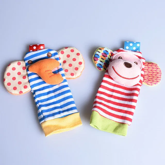 New A Pair Baby Infant Toy Soft Handbells Hand Wrist Strap Rattles/Animal Socks Foot Finders Stuffed Toys Christmas Gift