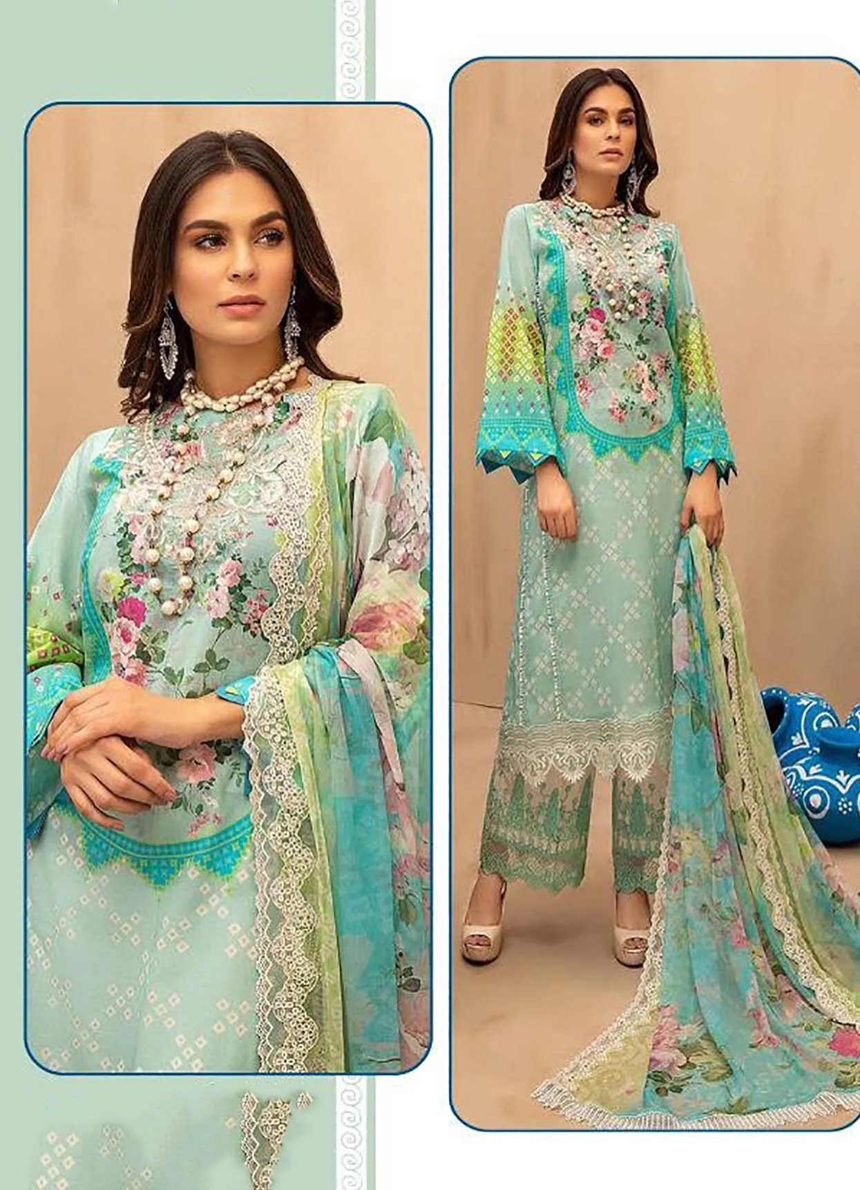 Pakistani Lawn Cotton Unstitched Suits Dress Material