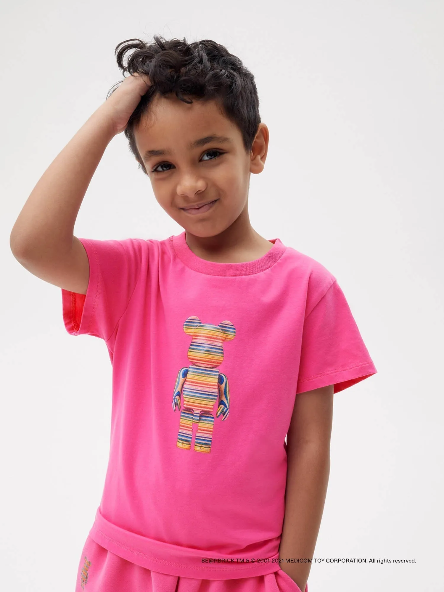 Pangaia x Haroshi BE@RBRICK™ Kids T-shirt—flamingo pink