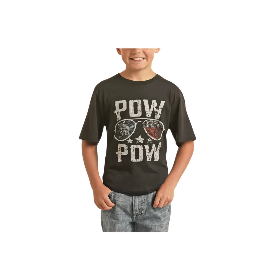 Panhandle Slim Kid's Rock Roll Cowboy Pow Wow Graphic Black Shirt