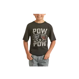 Panhandle Slim Kid's Rock Roll Cowboy Pow Wow Graphic Black Shirt