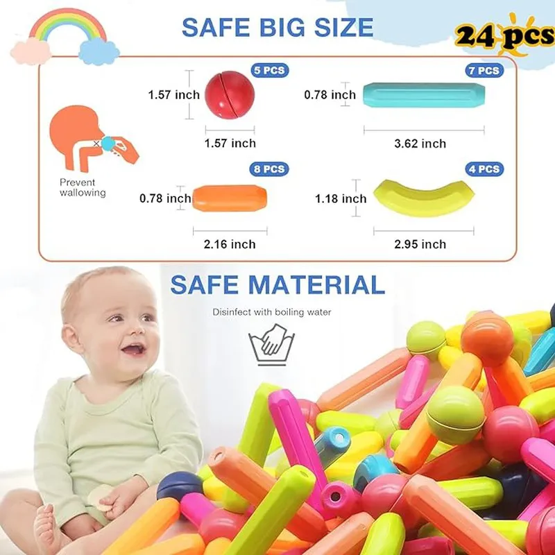 Premium 24 Magnetic Building Stick For Kids Early Learning & Development