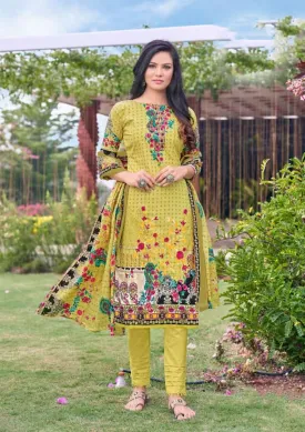 Printed Lawn Cotton Green Pakistani Dress Material for Ladies