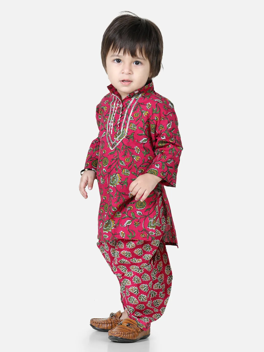 Pure Cotton Full Sleeve Dhoti Kurta for Boys- Pink