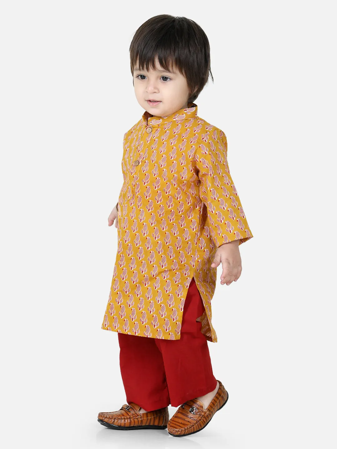 Pure Cotton Full Sleeve Kurta Pajama for Boys- Yellow