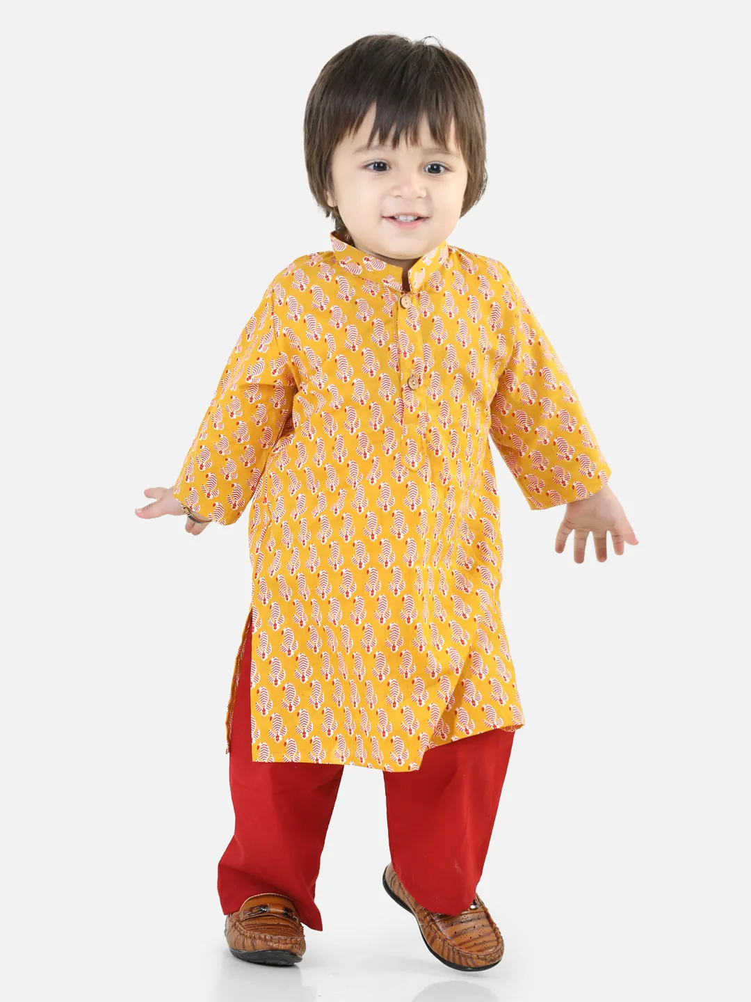 Pure Cotton Full Sleeve Kurta Pajama for Boys- Yellow