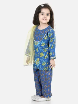 Pure Cotton Kurti with Pant & Dupatta for Girls- Blue