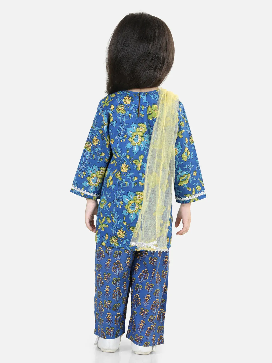 Pure Cotton Kurti with Pant & Dupatta for Girls- Blue