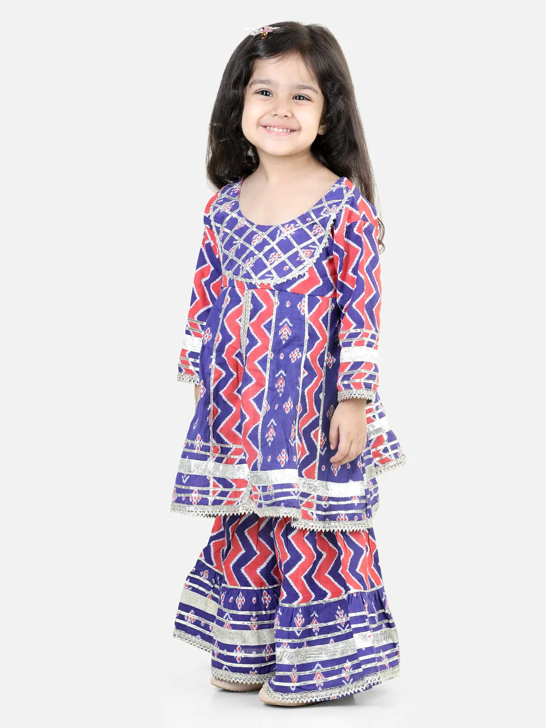 Pure Cotton Printed Kurta Shararawith Dupatta for Girls- Purple