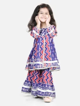 Pure Cotton Printed Kurta Shararawith Dupatta for Girls- Purple