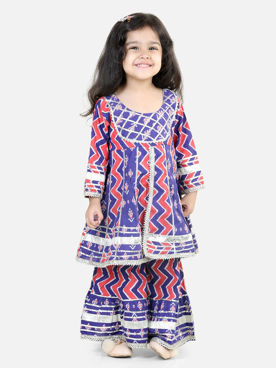 Pure Cotton Printed Kurta Shararawith Dupatta for Girls- Purple