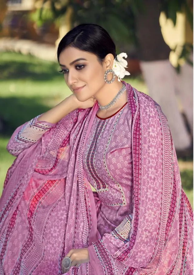 Pure lawn Unstitched Pink Suit with dupatta for women