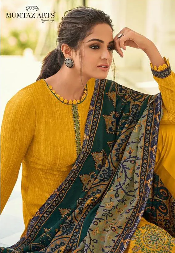 Pure Pashmina Yellow salwar suit Dress Material for Woman with Embroidery