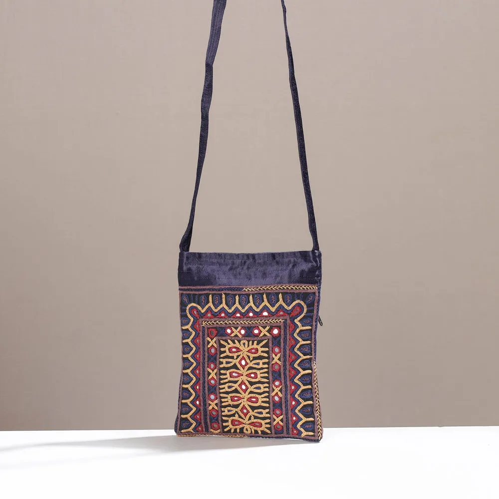 Purple - Kutch Rabari Hand Embroidery Mashru Silk Sling Bag