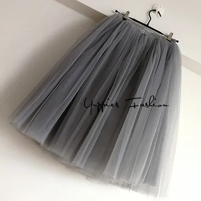 Quality 7 Layers 65cm Maxi Long Tulle Skirt Elegant Pleated Tutu Skirts Womens Vintage Lolita Petticoat faldas mujer Saias Jupe