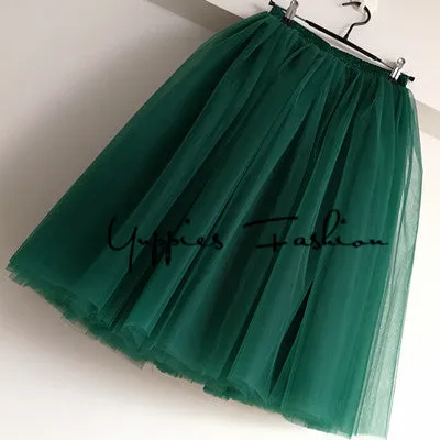 Quality 7 Layers 65cm Maxi Long Tulle Skirt Elegant Pleated Tutu Skirts Womens Vintage Lolita Petticoat faldas mujer Saias Jupe