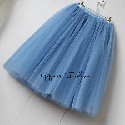 Quality 7 Layers 65cm Maxi Long Tulle Skirt Elegant Pleated Tutu Skirts Womens Vintage Lolita Petticoat faldas mujer Saias Jupe