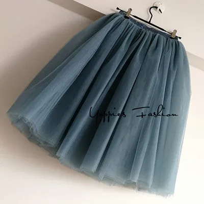 Quality 7 Layers 65cm Maxi Long Tulle Skirt Elegant Pleated Tutu Skirts Womens Vintage Lolita Petticoat faldas mujer Saias Jupe