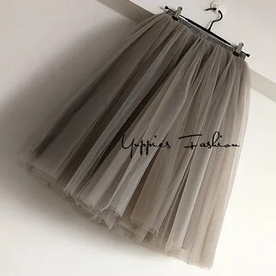 Quality 7 Layers 65cm Maxi Long Tulle Skirt Elegant Pleated Tutu Skirts Womens Vintage Lolita Petticoat faldas mujer Saias Jupe