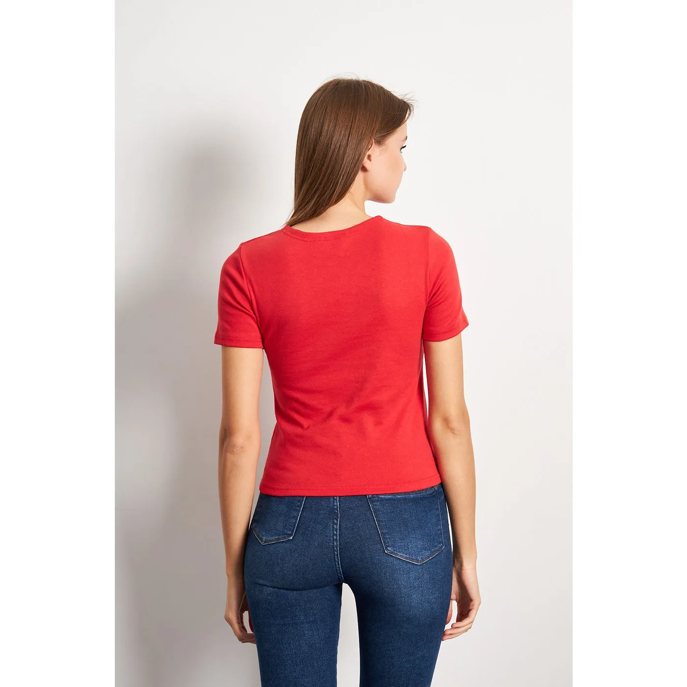 Red Double Breasted Knit Top