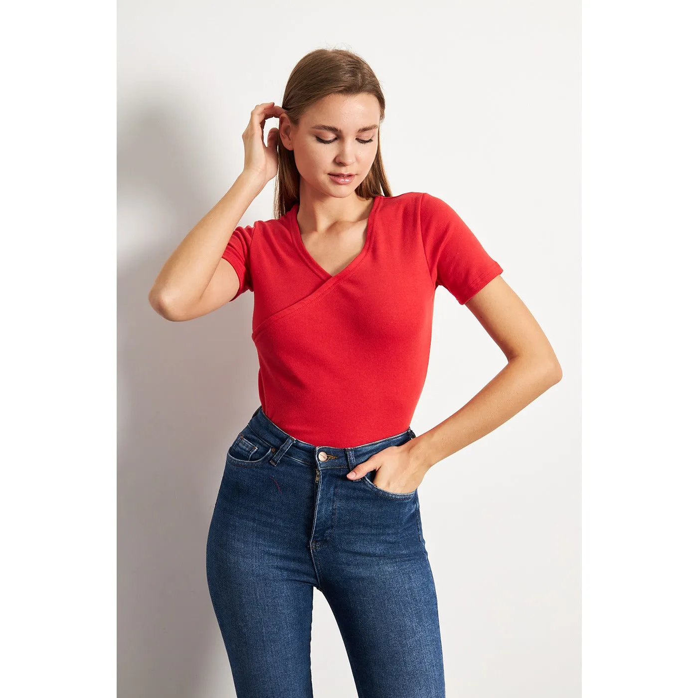 Red Double Breasted Knit Top