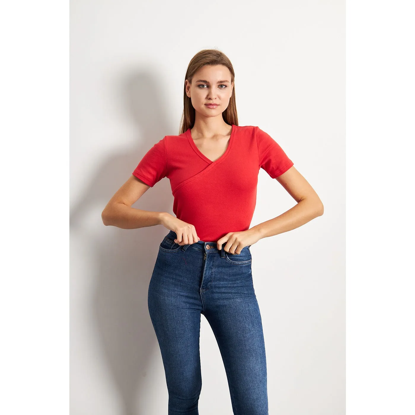 Red Double Breasted Knit Top