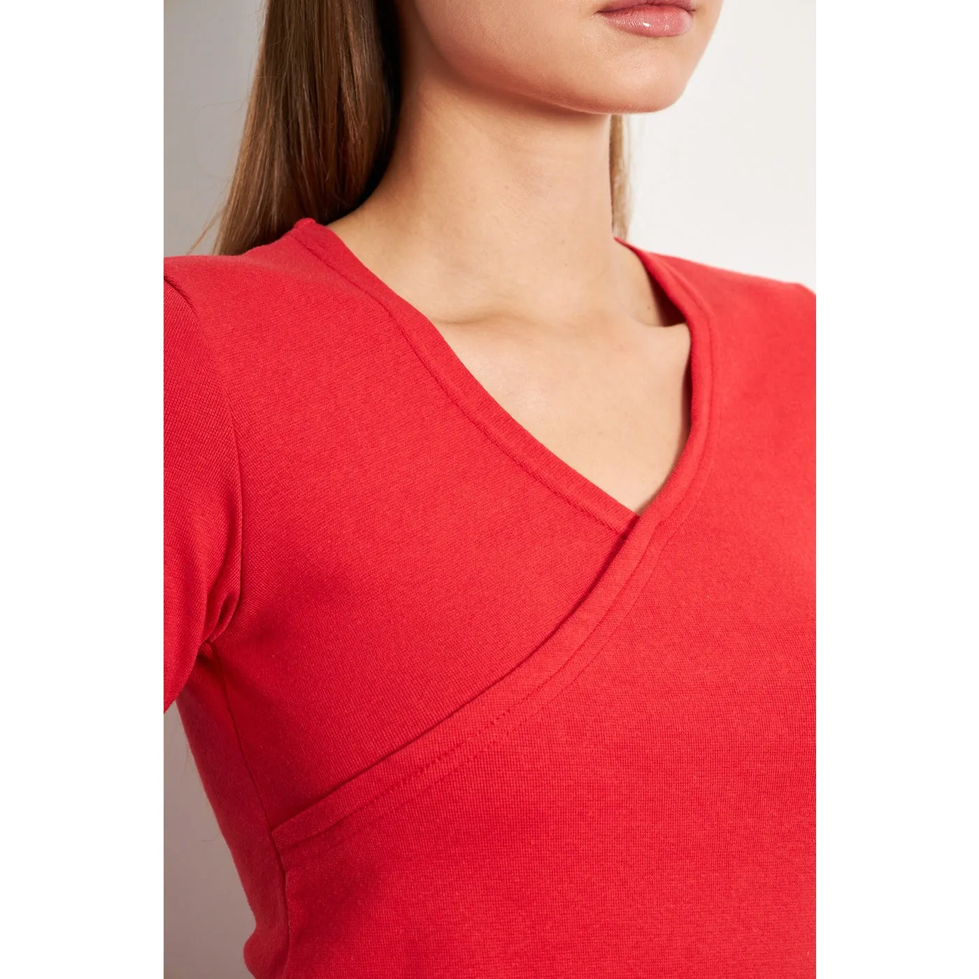 Red Double Breasted Knit Top