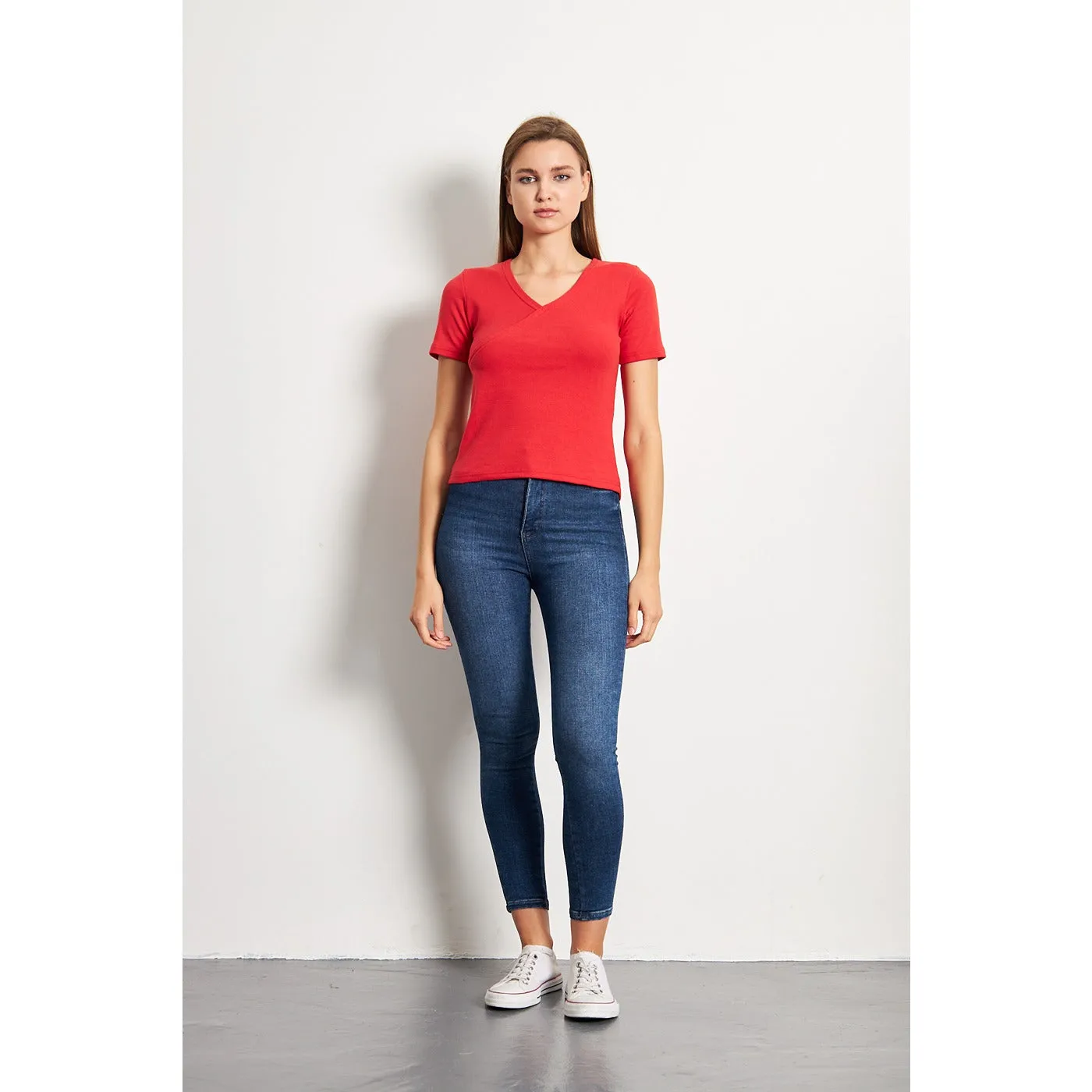 Red Double Breasted Knit Top