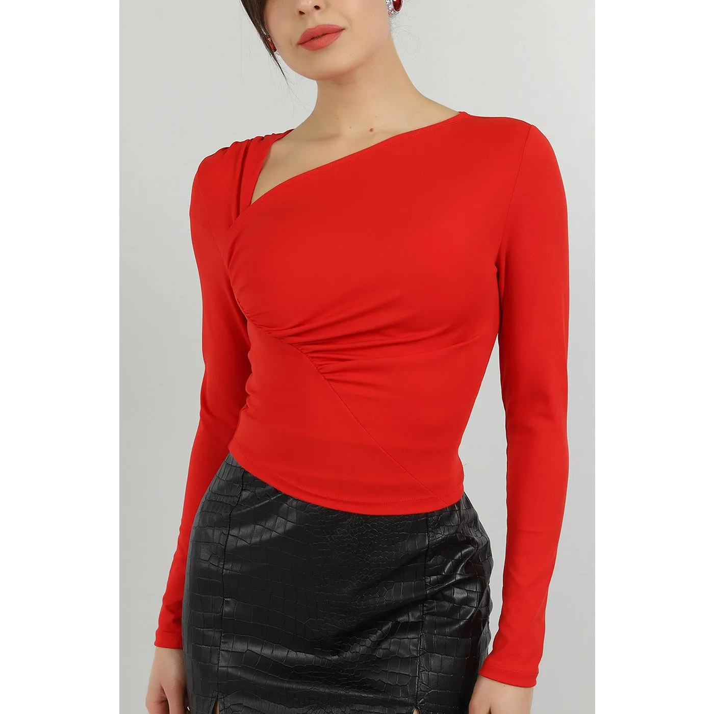 Red Glazed Full Sleeves Top