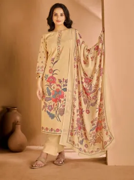 Rivaa Latest Beige Unstitched Pure Cotton Salwar Suit Dress Material