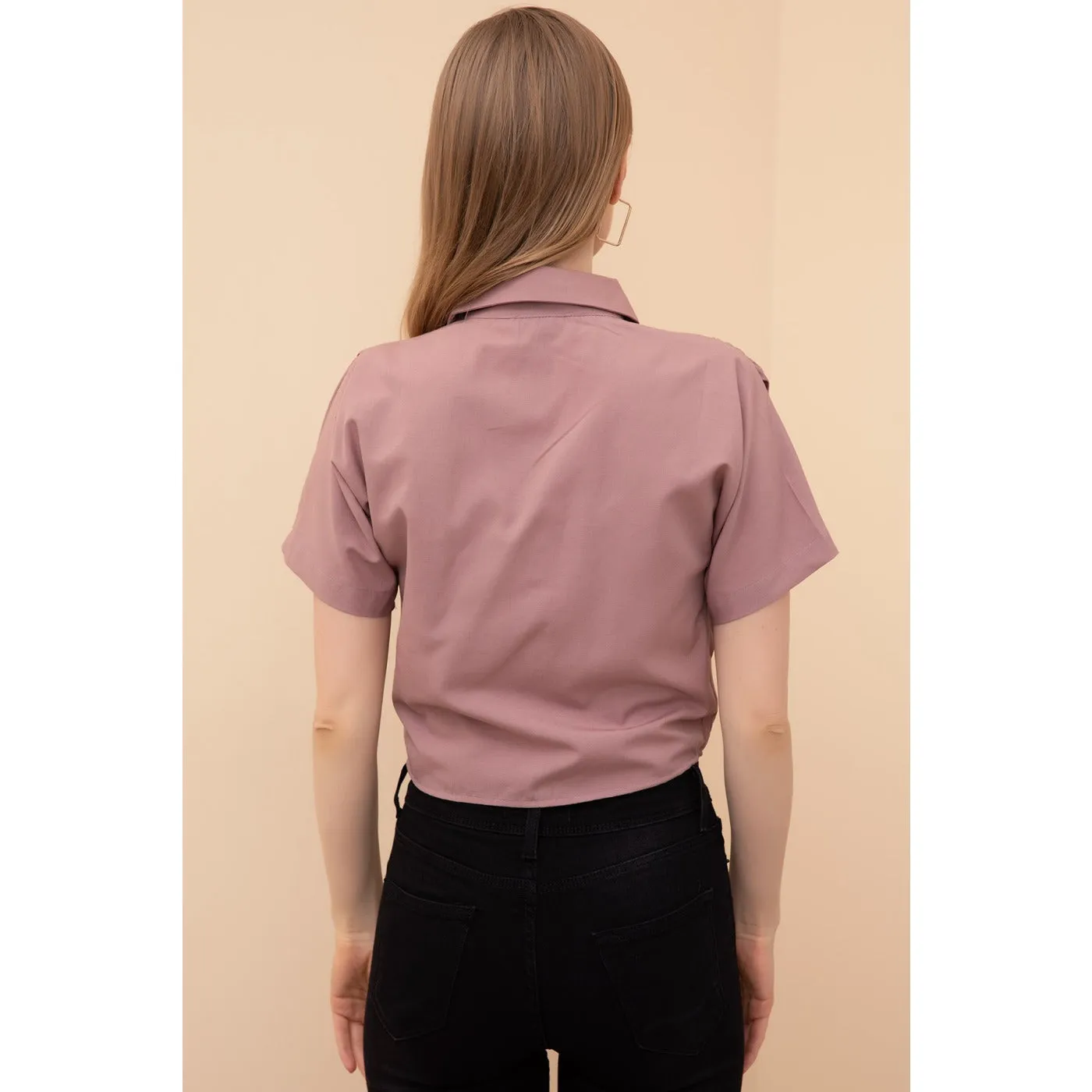 Rose Lace-Up Short Sleeve Shirt