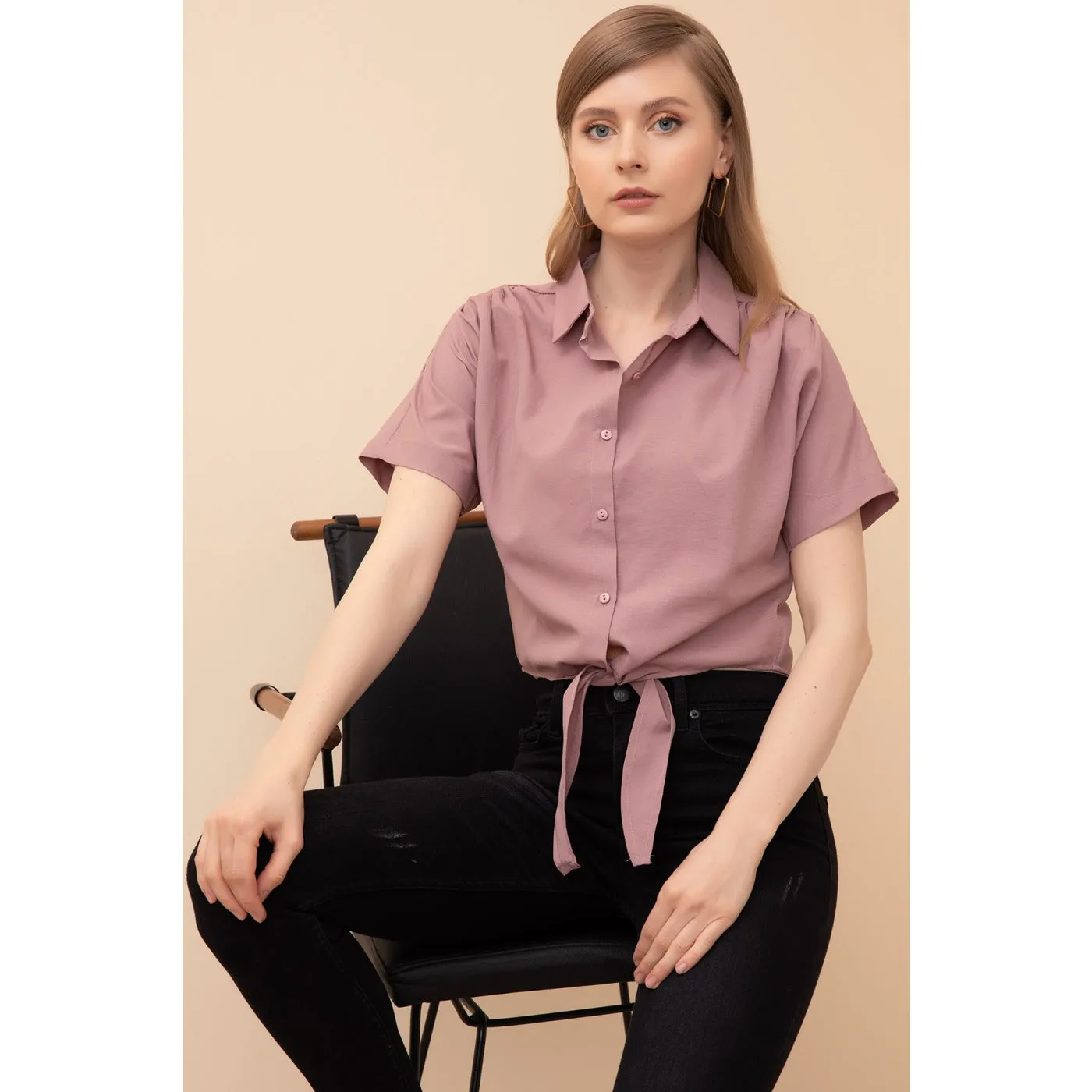 Rose Lace-Up Short Sleeve Shirt