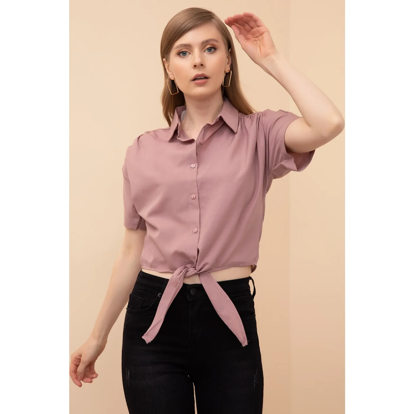 Rose Lace-Up Short Sleeve Shirt