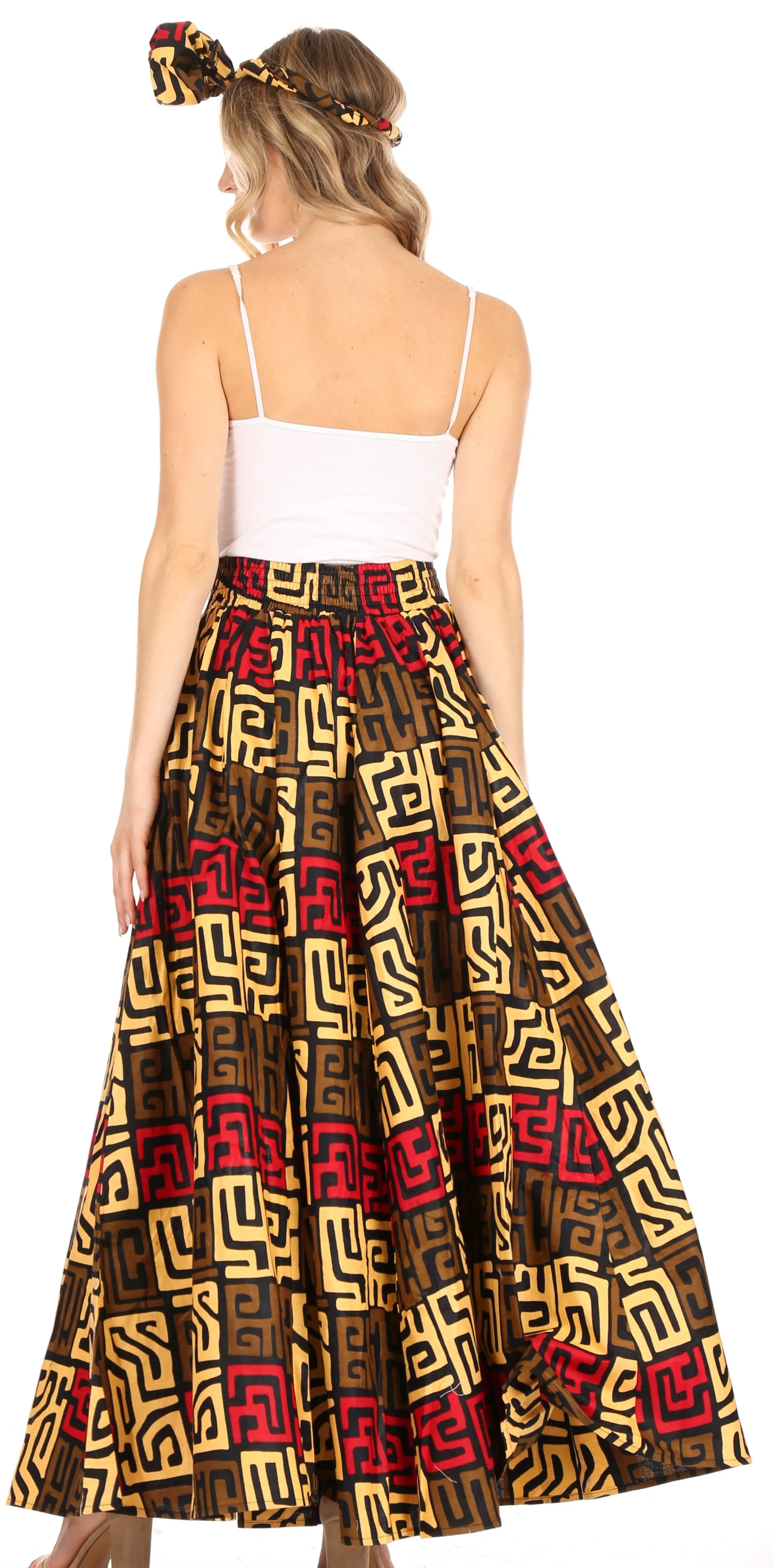 Sakkas Asma Convertible Traditional Wax Print Adjustable Strap Maxi Skirt | Dress