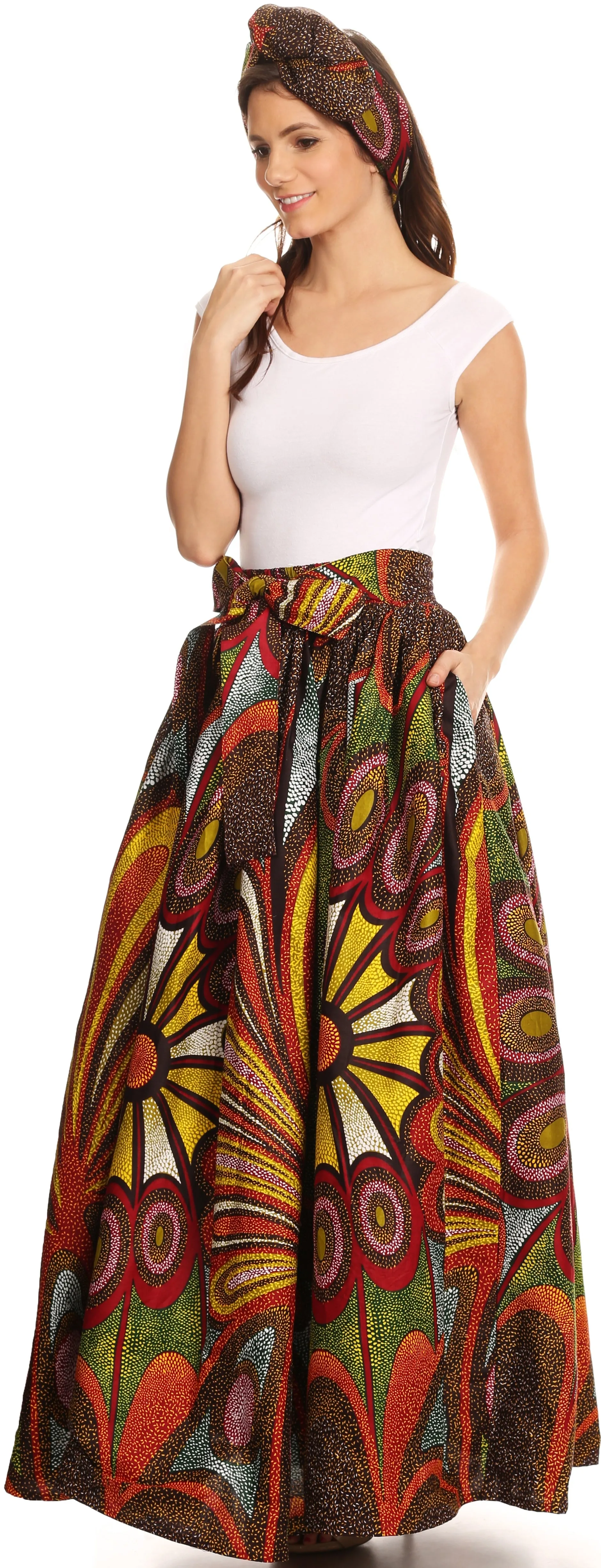 Sakkas Asma Convertible Traditional Wax Print Adjustable Strap Maxi Skirt | Dress