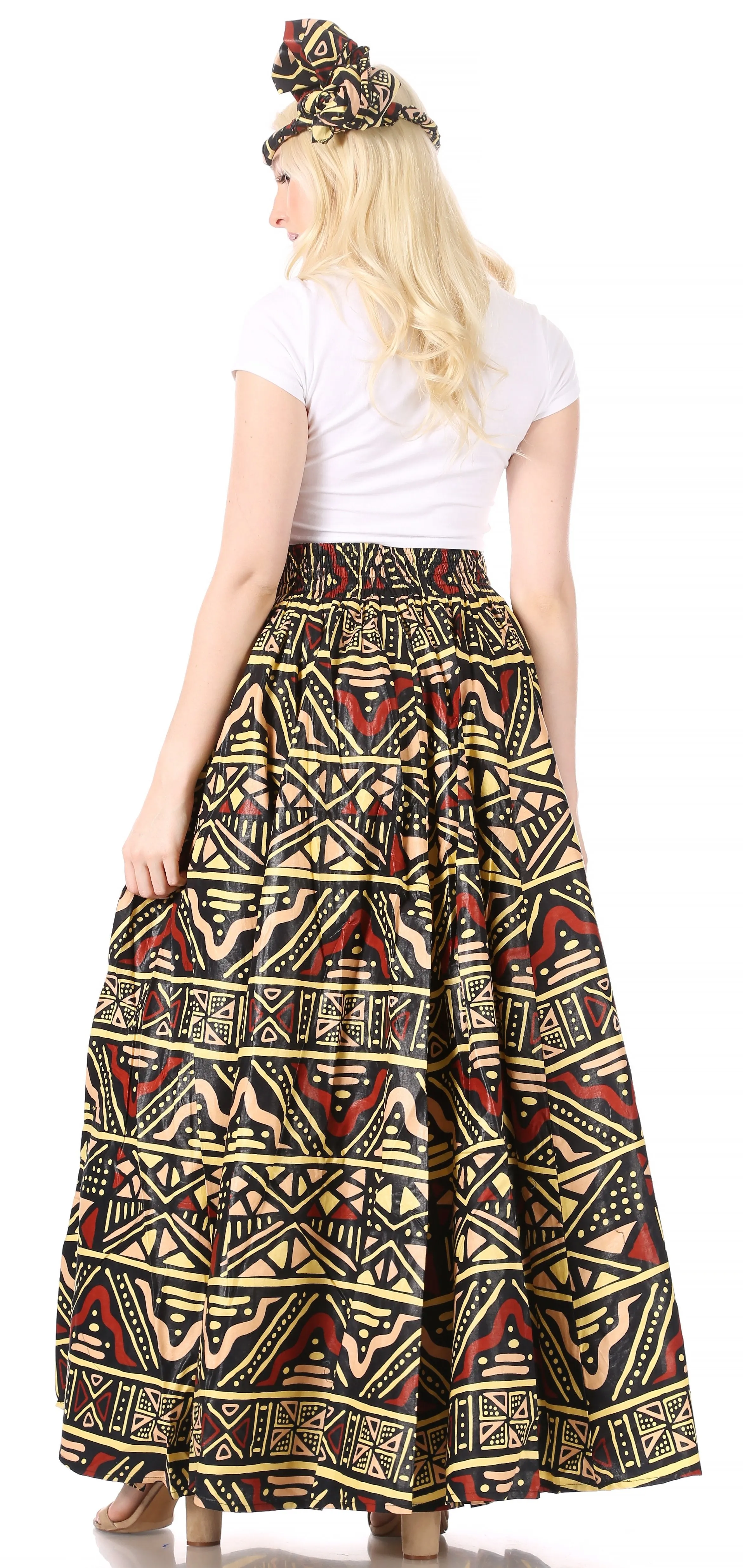 Sakkas Asma Convertible Traditional Wax Print Adjustable Strap Maxi Skirt | Dress