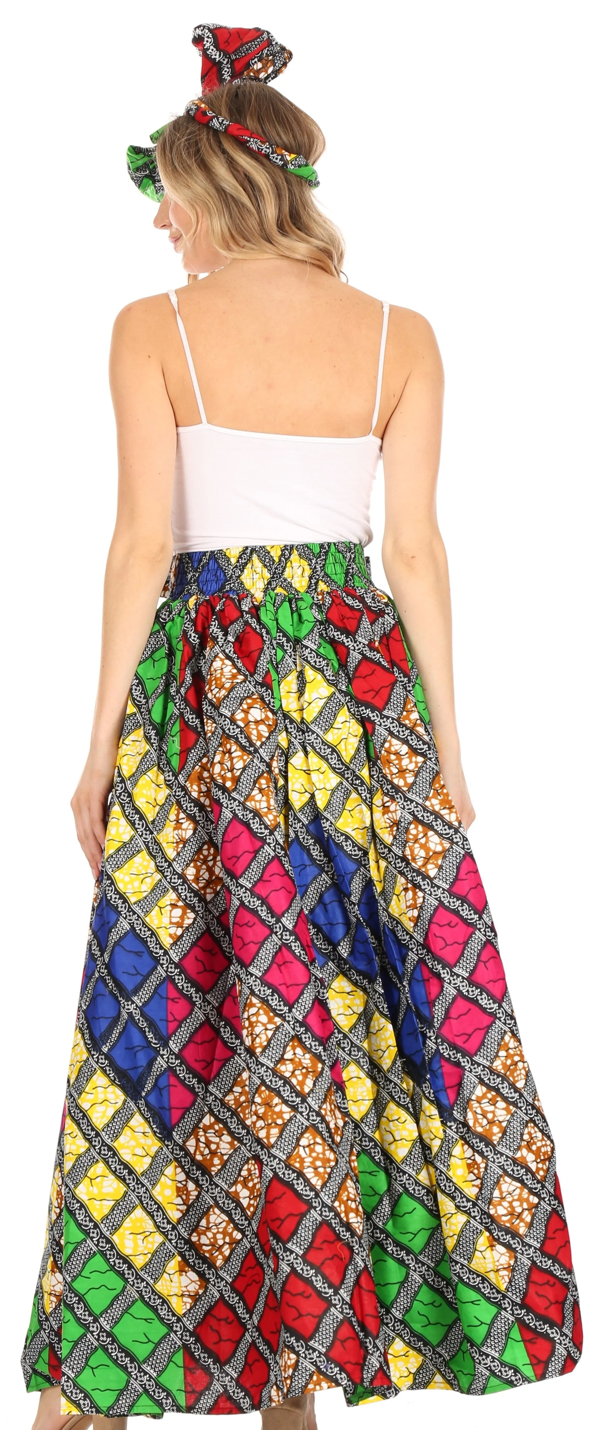 Sakkas Asma Convertible Traditional Wax Print Adjustable Strap Maxi Skirt | Dress