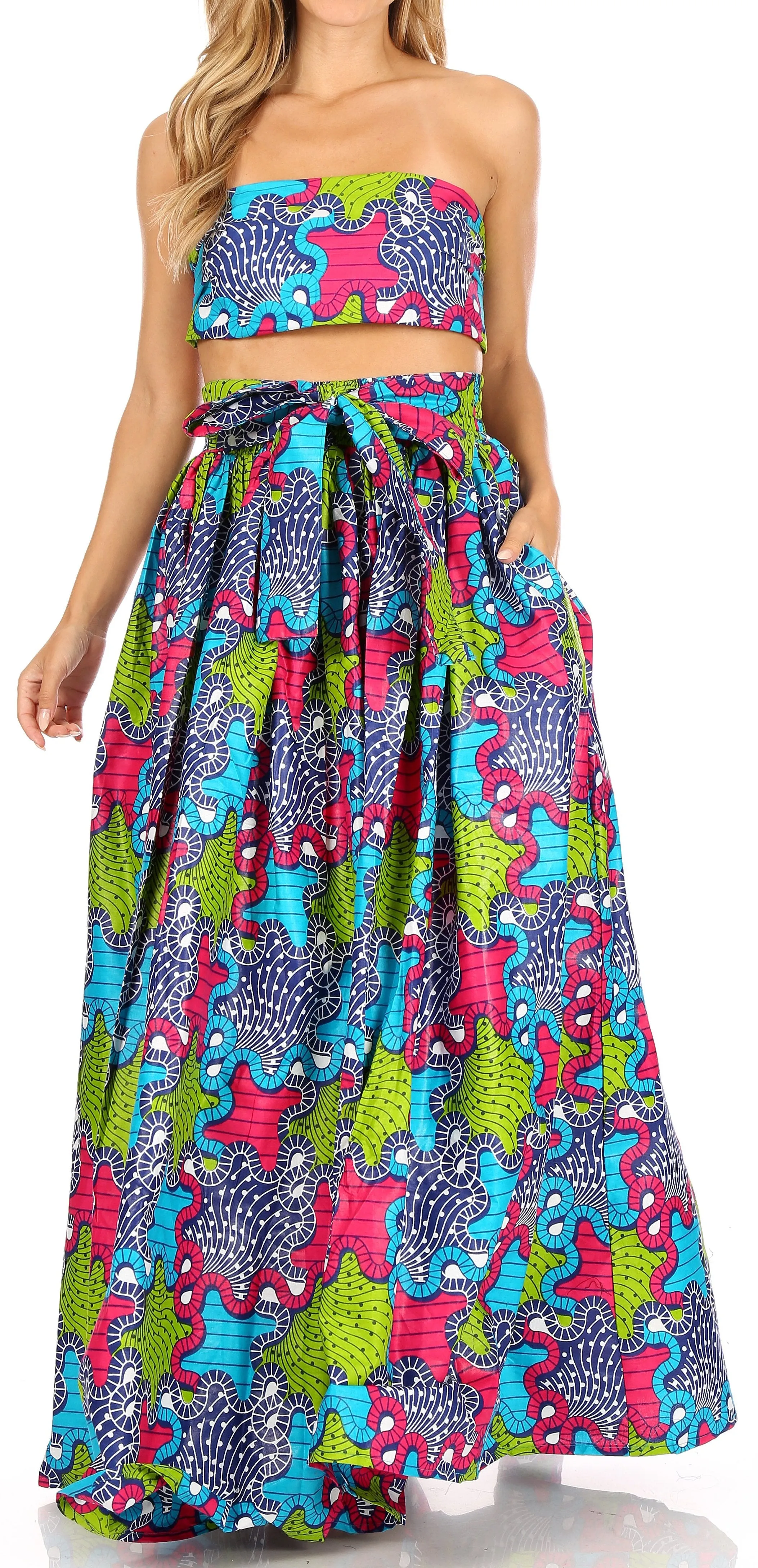 Sakkas Asma Convertible Traditional Wax Print Adjustable Strap Maxi Skirt | Dress