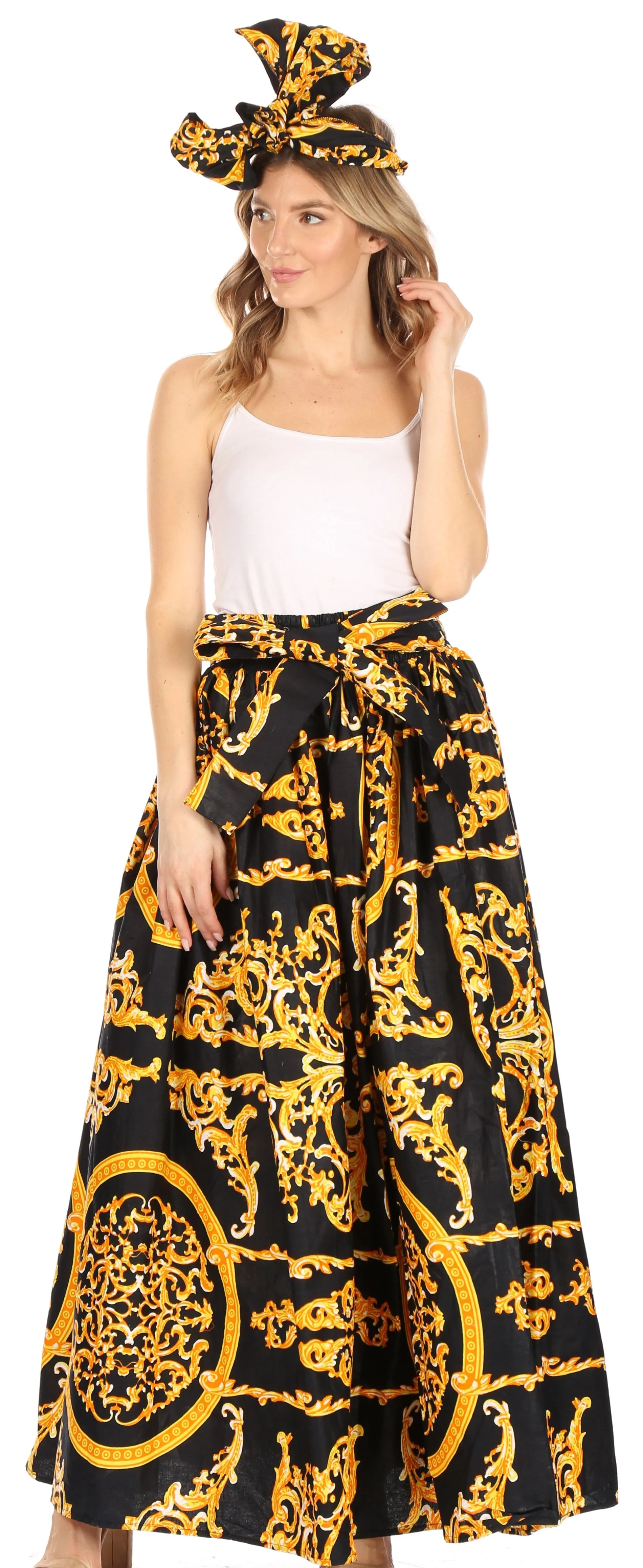 Sakkas Asma Convertible Traditional Wax Print Adjustable Strap Maxi Skirt | Dress