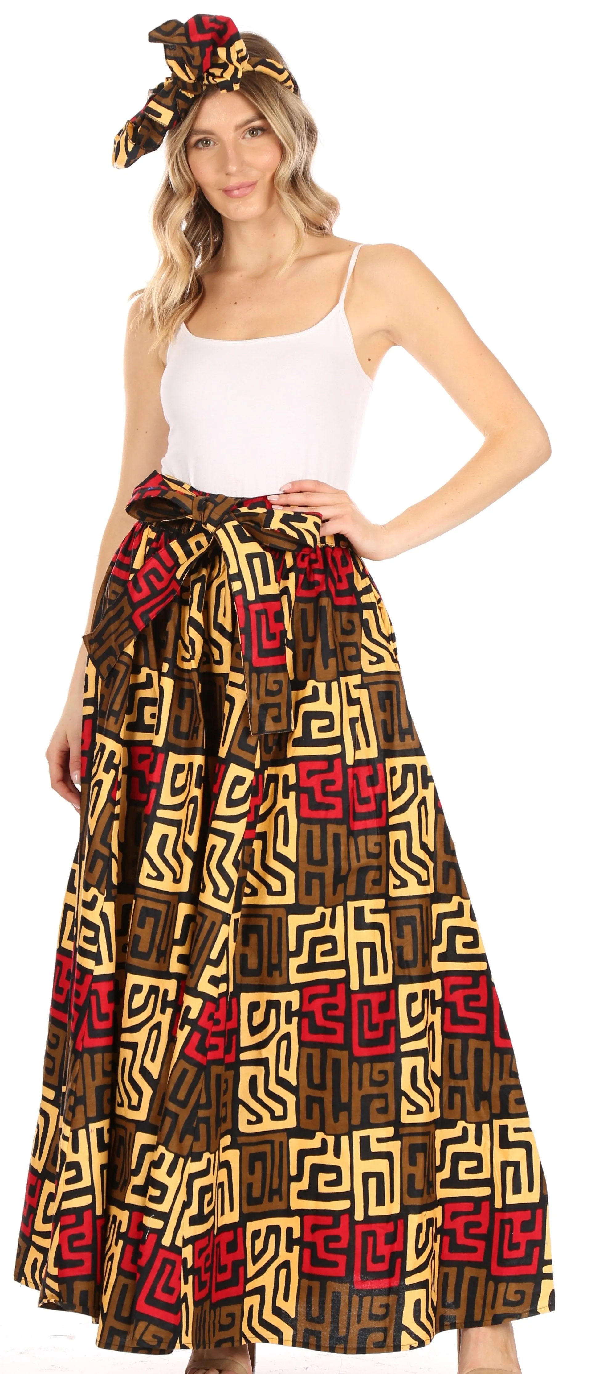 Sakkas Asma Convertible Traditional Wax Print Adjustable Strap Maxi Skirt | Dress