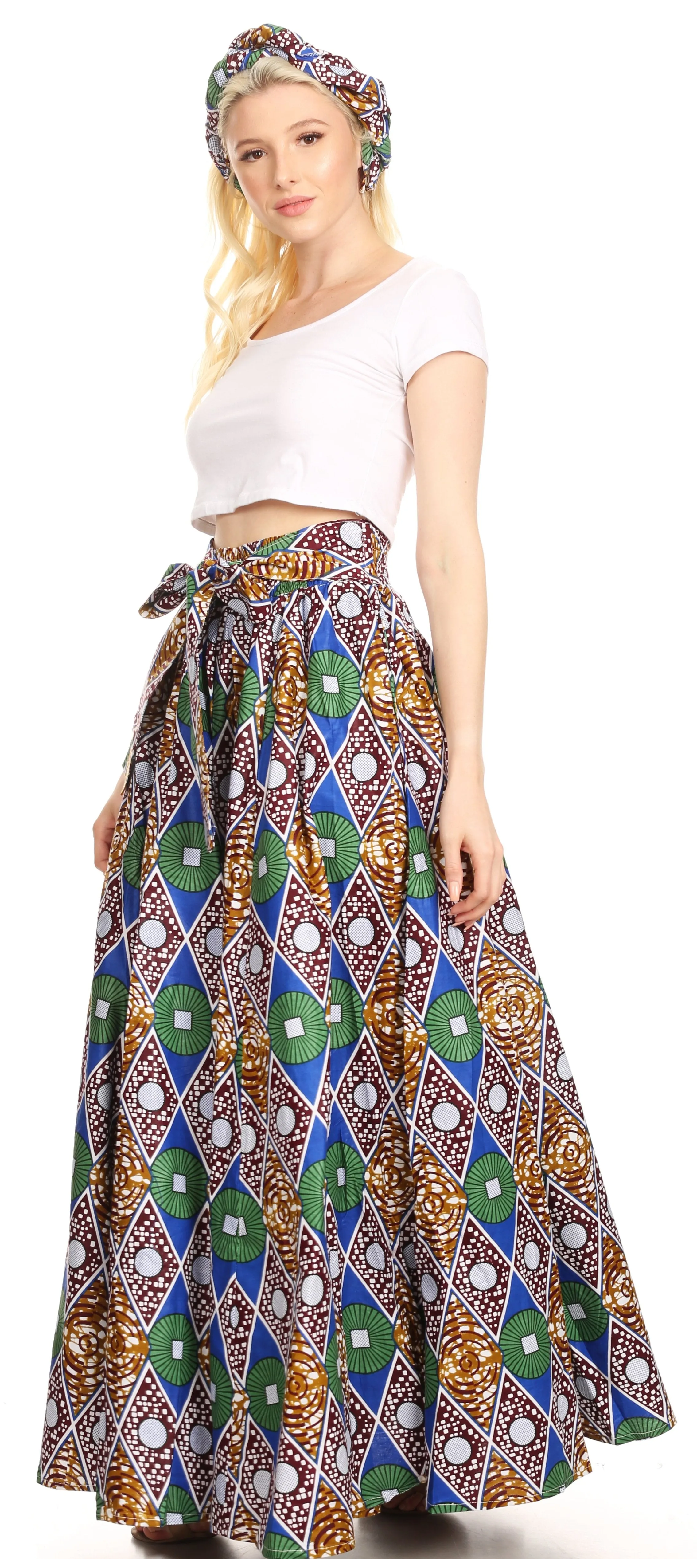 Sakkas Asma Convertible Traditional Wax Print Adjustable Strap Maxi Skirt | Dress